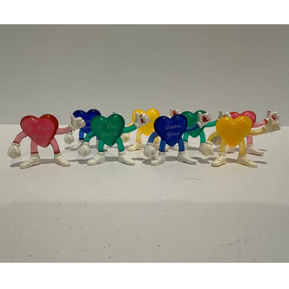 8 Vintage conversation hear Valentines miniature heart figurines trinkets